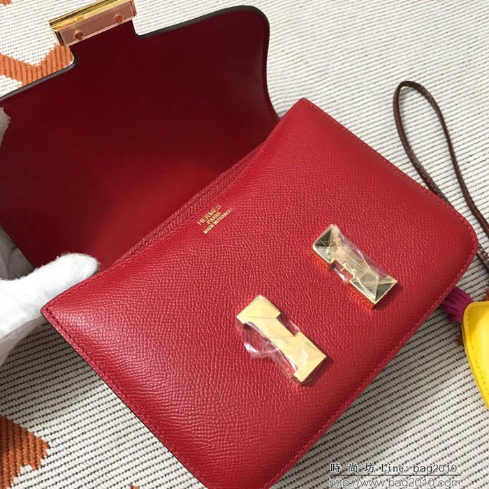 HERMES愛馬仕 H空姐包 進口原廠EP皮 頂級蜜蠟製作 街拍必備單品 大紅金銀 單肩斜挎包  Ama1551